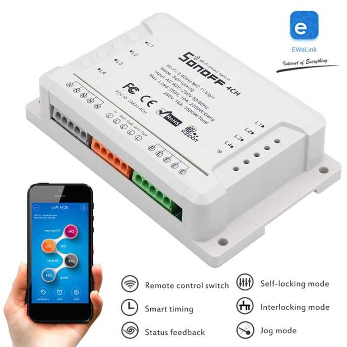 SONOFF 4-канальный WiFi  реле-коммутатор 4CH Pro R3