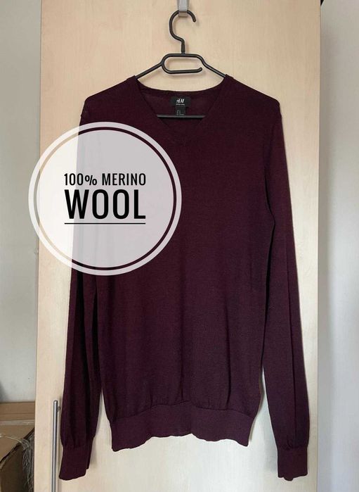 Pulover visiniu din lana merino H&M, marimea M, in stare foarte buna