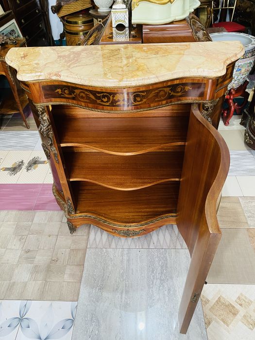 Comoda Vintage Lemn Masiv Marmura Bronz Intarsie Antic