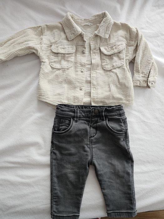 Set mami și bebe cămașă catifea, blugi