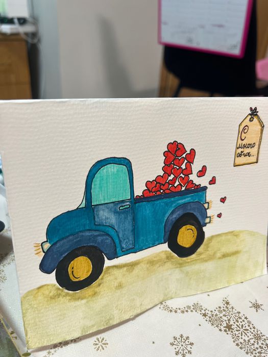 Картичка с водни бои и туш