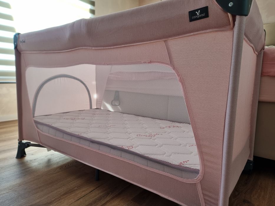KIKKA BOO Кошара на 1 ниво SO GIFTED PINK + бебешки матрак PIERRE CARDIN 60X120X12 CM - КАТО НОВИ!!!