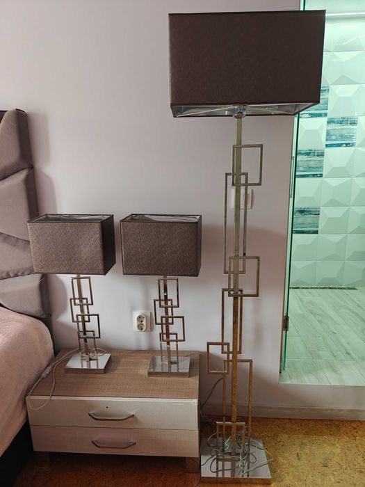 Дизайнерски комплект лампи от инокс – подова + 2 нощни