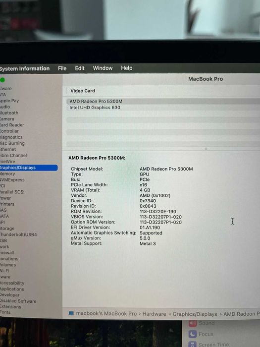 Apple MacBook 16"-TouchBar-A2141-2019-i9-9980-32GB -512GB SSD-AMD5300