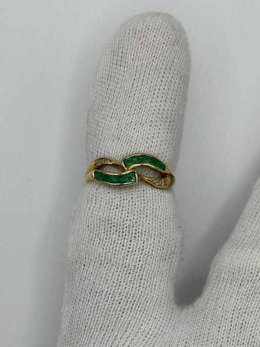 INEL AUR 14K + 4 Diamante = 0.04ct + 10 Smaralde = 0.30ct - Vintage !