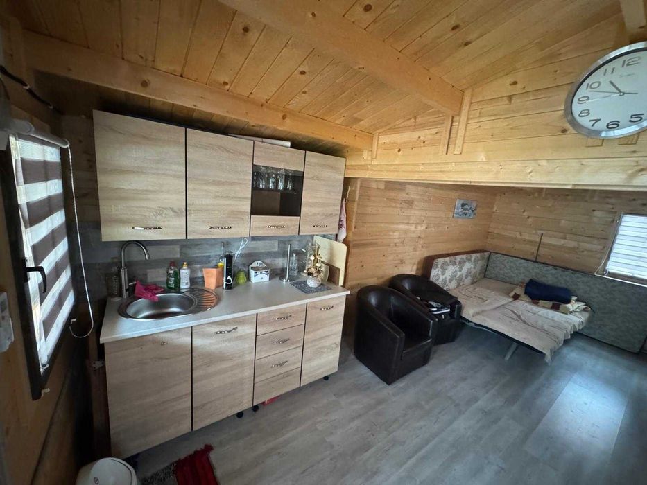 Casa de lemn 8x4 metri cu terasa acoperita, cu ECHIPAMENT COMPLET