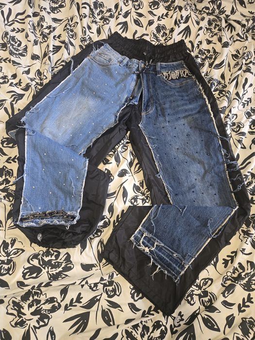 Дънки с камъни djofra уникални хл ,широки!