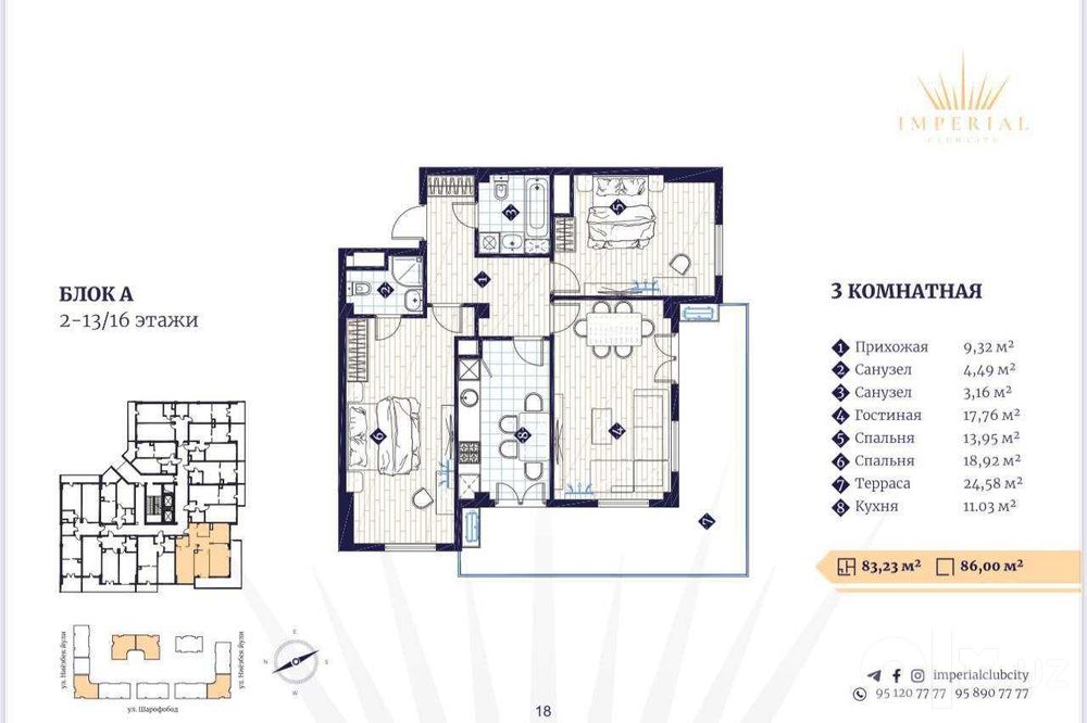 Продается Квартира 90 м2 + балкон, Алайский, ЖК Imperial Club City