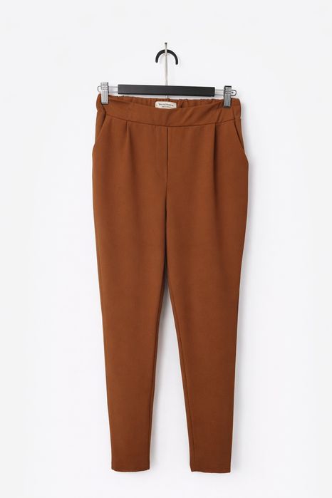 Pantaloni damă maro eleganți, elastici, Made in Italy, mărimea S – off