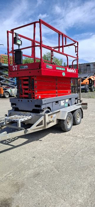 Nacela foarfeca electrica de vanzare cu remorca, Haulotte Compact 14, 14m, an 2014, baterii noi, ISCIR, 9700 euro
