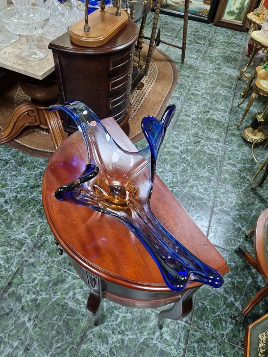 Уникална голяма антикварна италианска кристална фруктиера Мурано