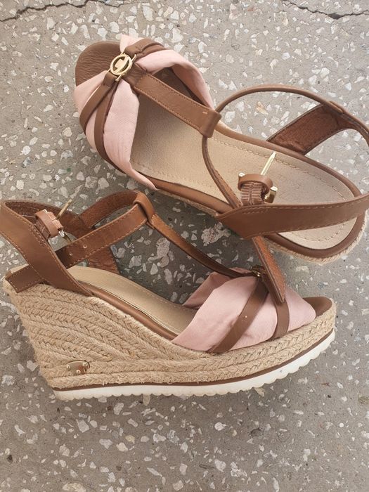 Tom Tailor 38 sandale platformă bej maro roz casual chic cu barete reglabile cu logo vizibil