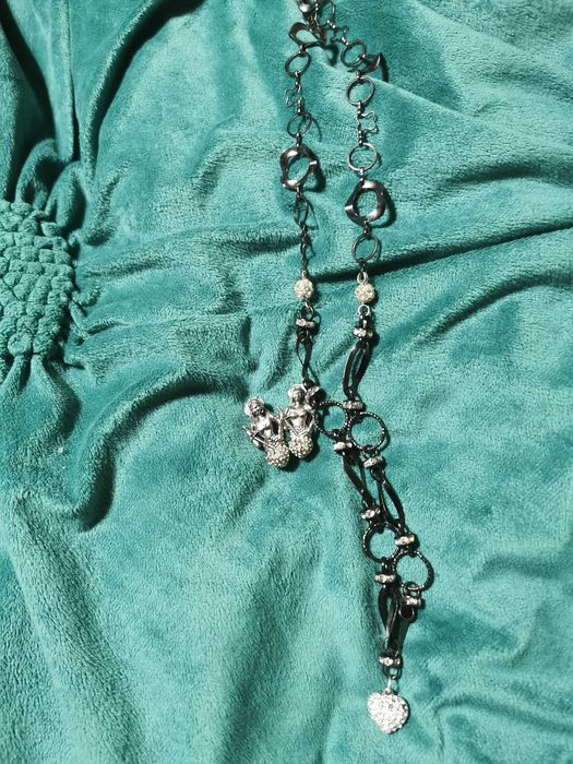 Set colier argintat cu argint rodiat 34 cm lung și cercei sirene 3 cm