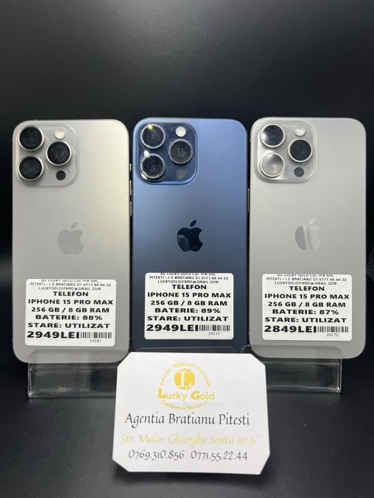 Iphone 15 pro max 256/8 gb baterie 88/89/87 % cod 24101/24111/24172