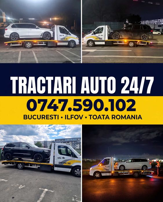 Tractări Auto NON-STOP 24/7 București Ilfov & România | Platformă Auto