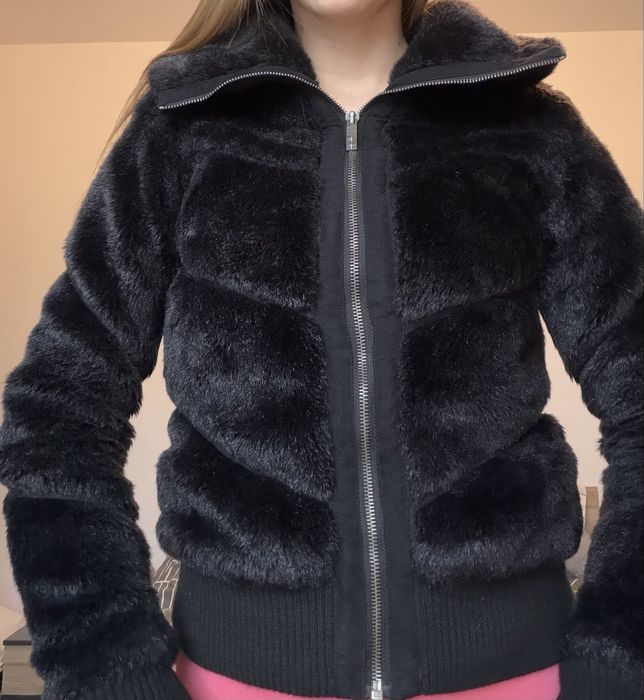 Дамско черно яке/палто с Еко косъм  Sia Mia