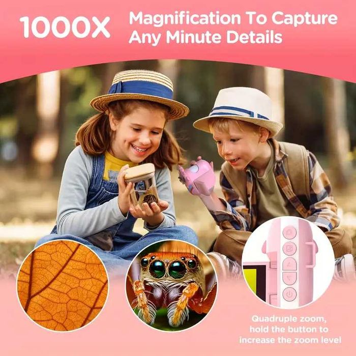 Детски дигитален микроскоп 2MP с 1000x увеличение HD 2 инчa IPS екран