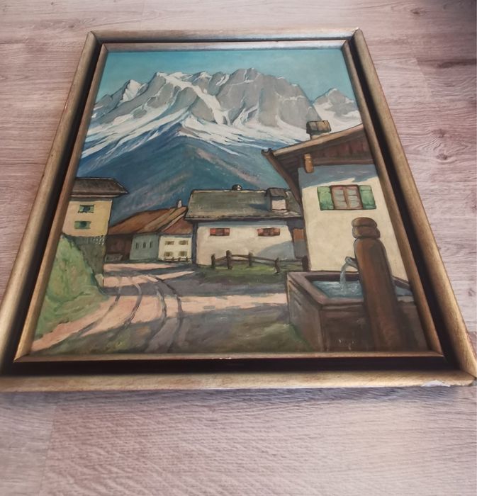 Антикварна картина масло платно рамка авторска подписана