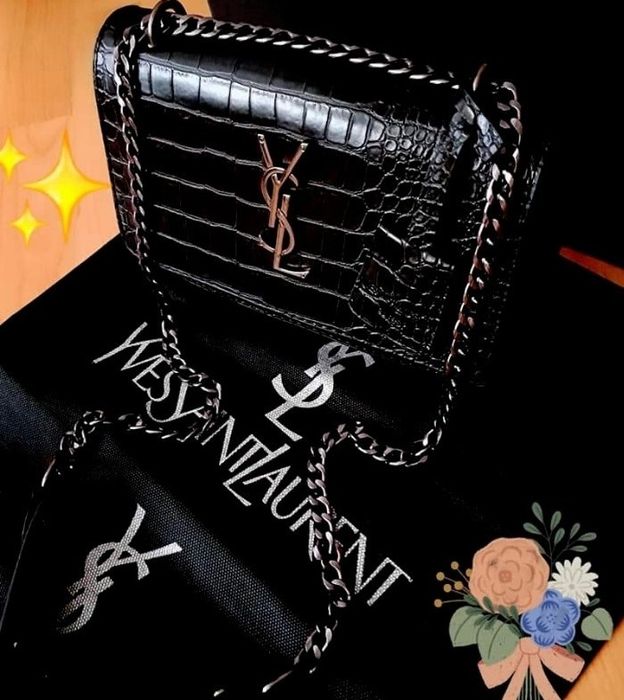 Geanta damă aysl,model croco, logo metalic argintiu, saculet, etichetă