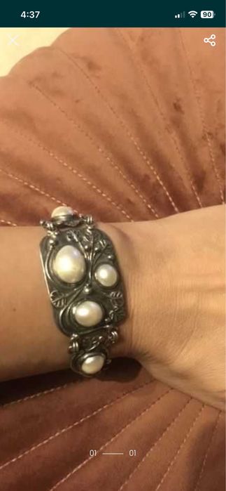 Сребърна гривна с перли и пръстен