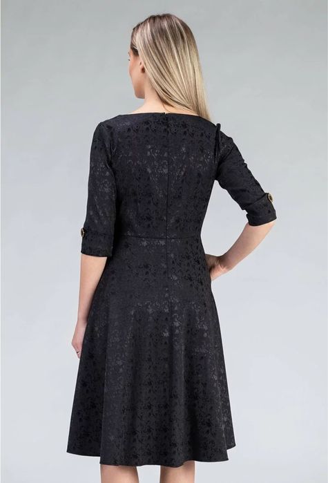 Rochie neagra cu buzunare si maneca trei sferturi, Vanda, nr 38