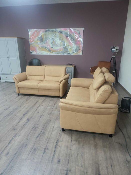 Комплект дивани две двойки от плат цвят карамел LS672117