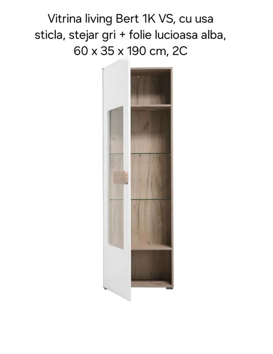 Biblioteca living Bert, stejar gri + alb lucios, 310 cm, 7C