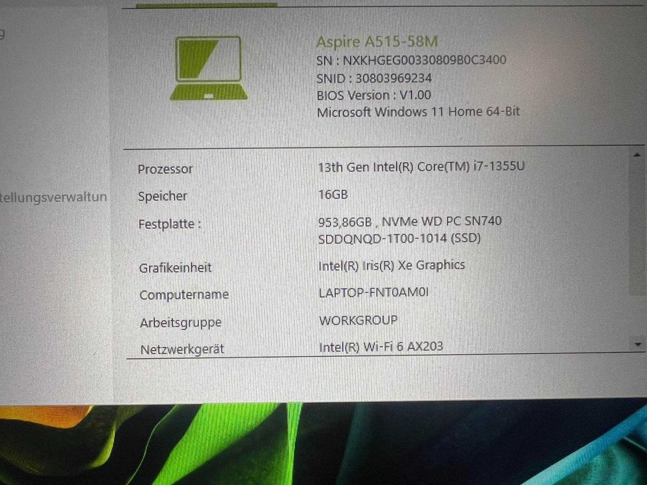 Notebook Acer Aspire 5 15