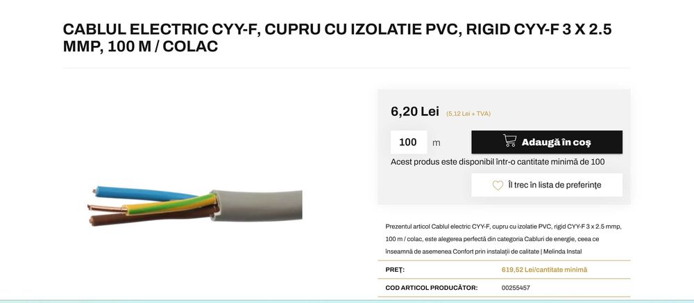 Cablu CYYF 3 x 2,5  Colac 100m