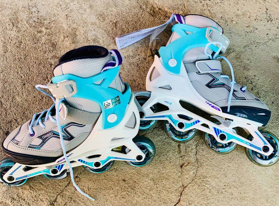 ролери 35-38 oxelo каска пълен комплект наколенки и сак