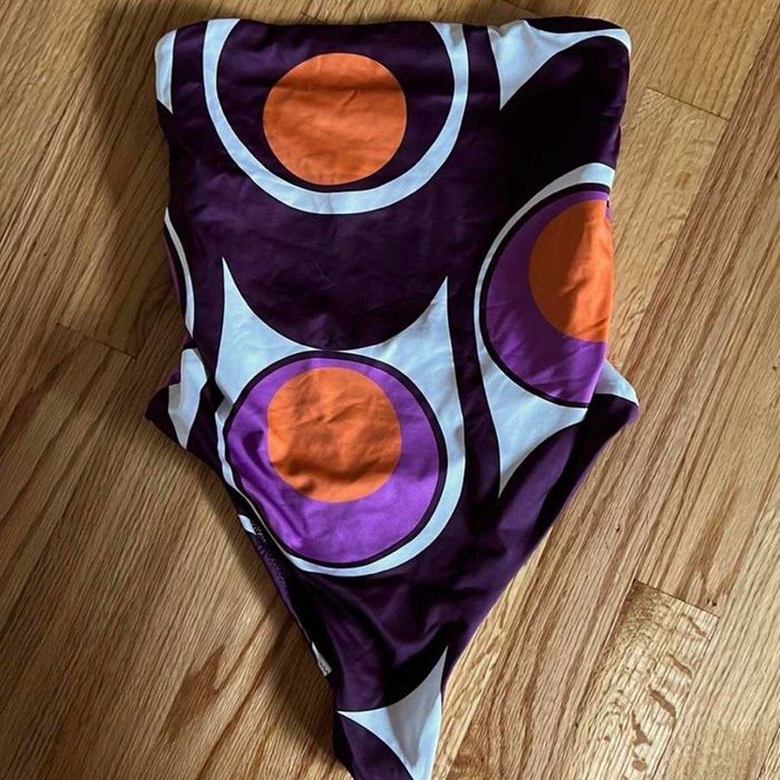 Zara costum de baie intreg 1 piece mov portocaliu alb sexy top talie inalta