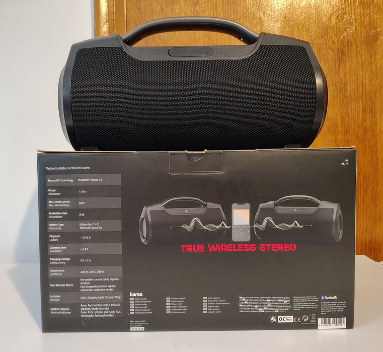 Boxa portabila Hama SoundBarrel,waterproof,60W,negru