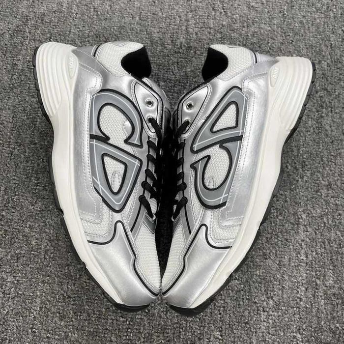 Dior B30 White Mesh Silver-Tone Metallic Calfskin