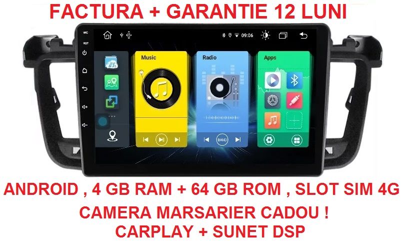 Navigatie Peugeot 508 ( 2010 - 2018 ) 4 GB RAM , Slot Sim 4G , Carplay