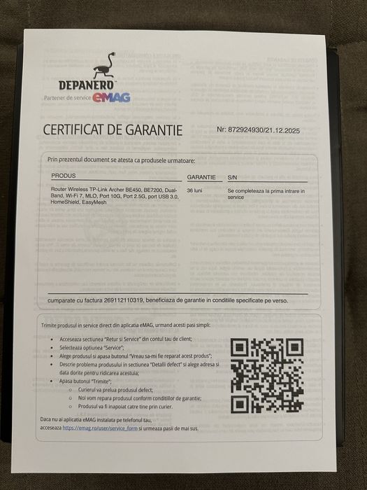 Router TP-Link BE 7200 BE450 WiFi 7 garantie eMag