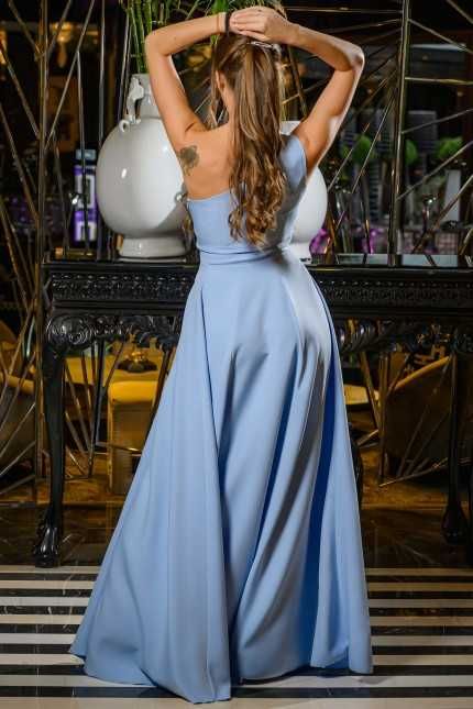 Дълга официална рокля с едно рамо в светло синьо, размер М