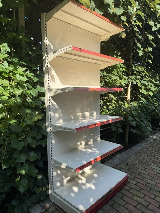 5 Rafturi metalice gondolă magazin, 6 polițe + bază, foarte solid, stare bună