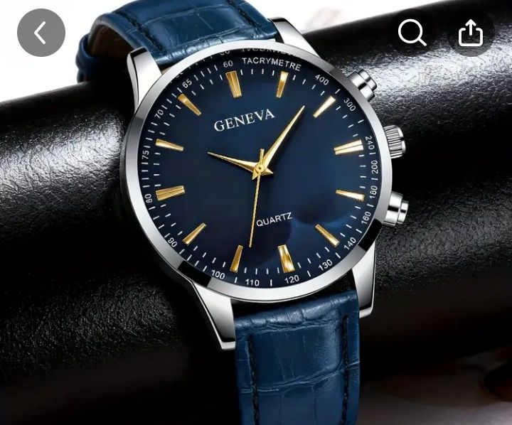 Комплект от луксозен мъжки моден часовник с календар и бижу