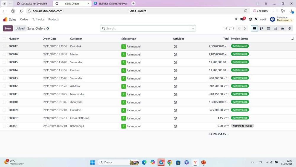 Odoo ERP tizimini o‘rnatish va avtomatlashtirish xizmatlari
