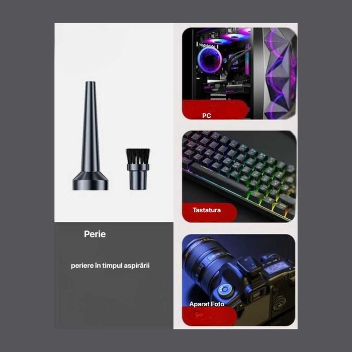 Aspirator Auto Puternic Portabil cu Acumulator, 6 accesorii, Nou