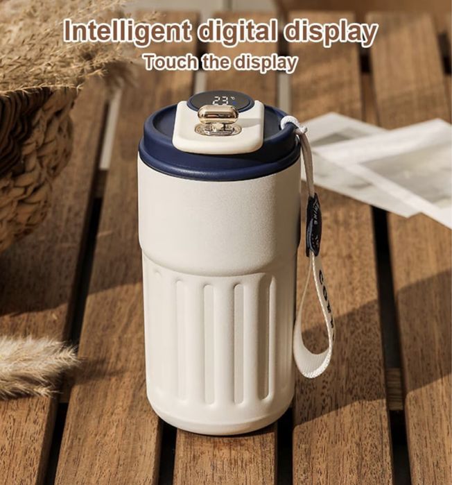 Termos pentru cafea cu afisare a temperaturii, Inox, 450 ml
