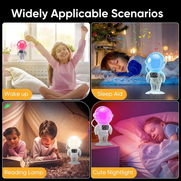 Bolalar uchun budilnik soat kosmanavt ko'rinishida.