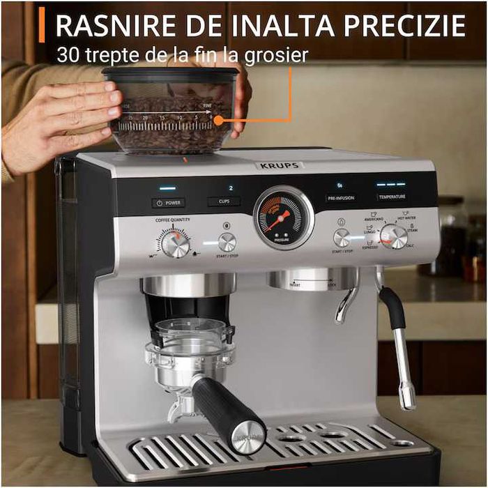 Espressor manual Krups Precision XP801T10, 15 bari, 30 trepte rasnire