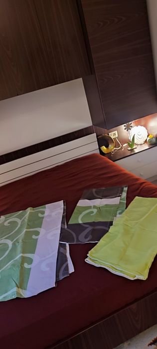 Lenjerie de pat din bumbac plin 100%, imprimeu abstract verde-gri, nou