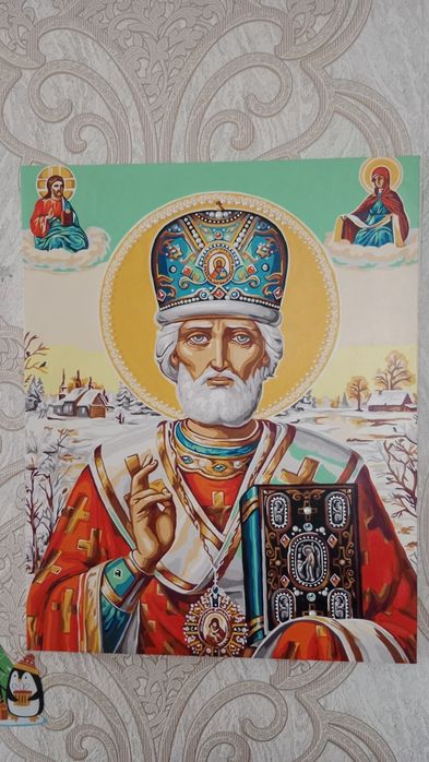 Картина руч.работы красками Икона Николай Чудотворец