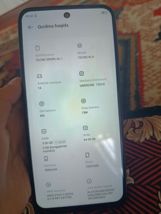 Telefon sotiladi tecno spark go 1