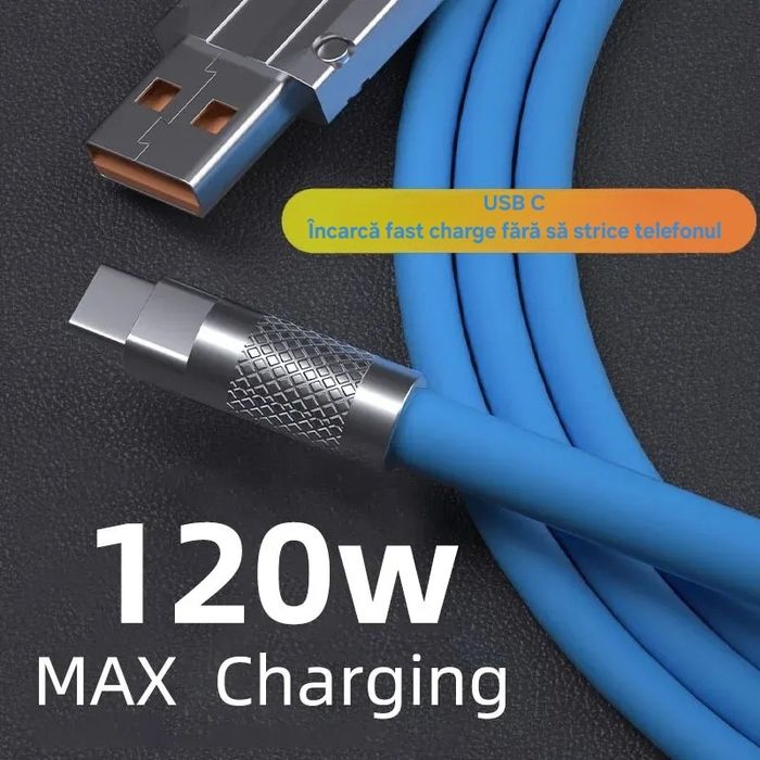 Cablu Încărcare+Date MaxCharge 120W, 7A, 1.5m, UsbC. Silicon lichid.