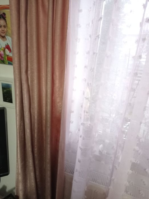 Set Covor,perdele ,pătură roz pudra