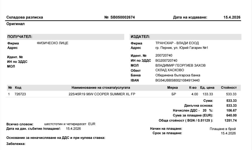 Летни гуми Cooper 225/45/19