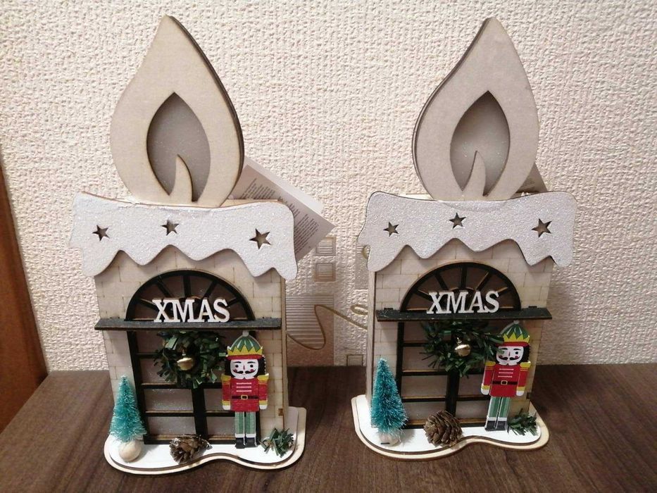 Коледна дървена LED декорация.Дървени дъски и пъзел Танграм -Монтесори